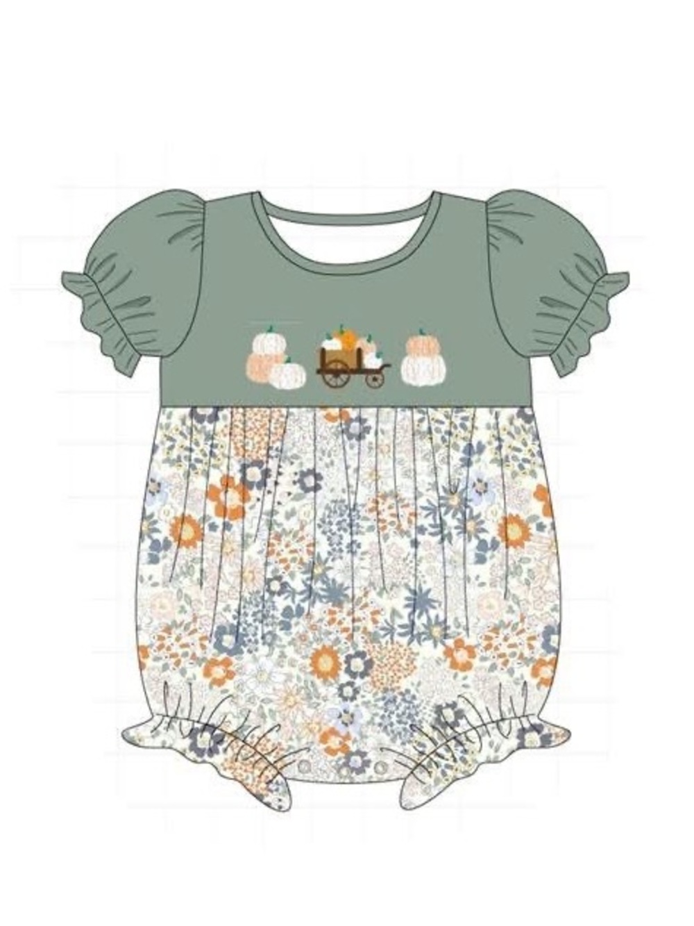 Toddler Sage Pumpkin Floral One-Piece Romper